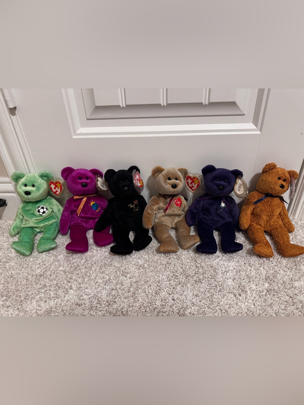 Ty Beanie Baby Plush Bears - Green, Magenta, Black, Tan, Purple, Brown
